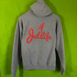 Small Curren$y Jetlife Rap Hip Hop Hoodie Sweatshirt Gray Red Pullover Hooded